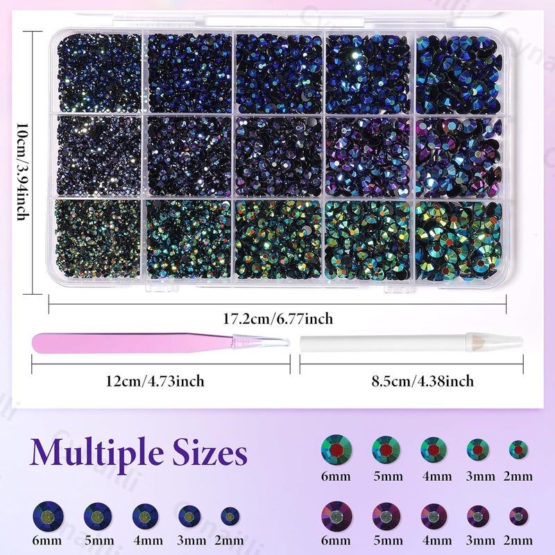 Cynailli 15000 Pcs Resin Rhinestones for Crafts, Dark Black AB Flatback Resin Rhinestones for Bedazzling Gems 2/3/4/5/6mm Flatback Gems Jewels for DIY Mugs Tumblers Bottles Clothing Shoes Nail Art - Image 2